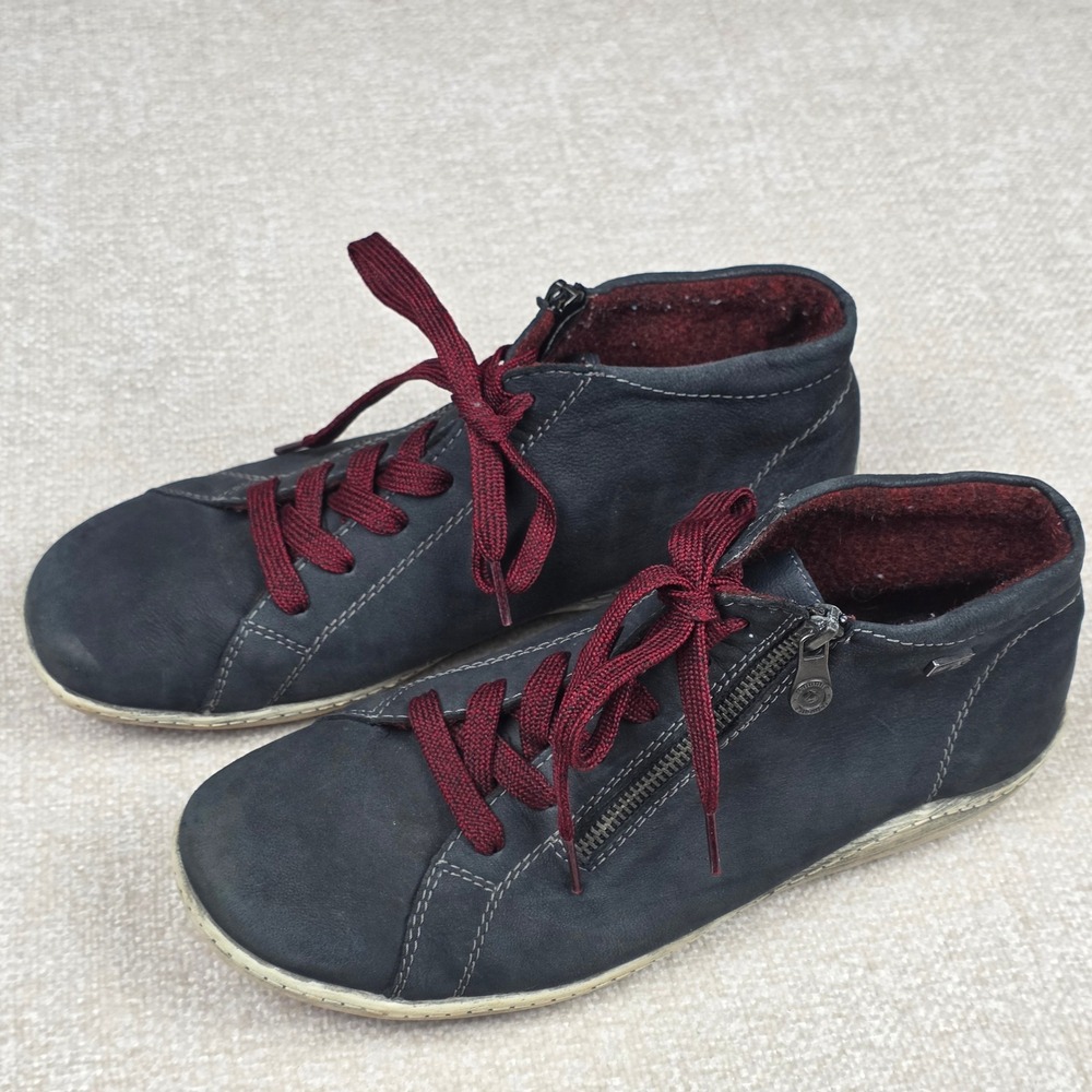 Remonte Tex Womens Leather High Top Sneakers Side Zip Boots Red Sole Size 42